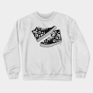 Floral Checkered High tops in Black & White Crewneck Sweatshirt